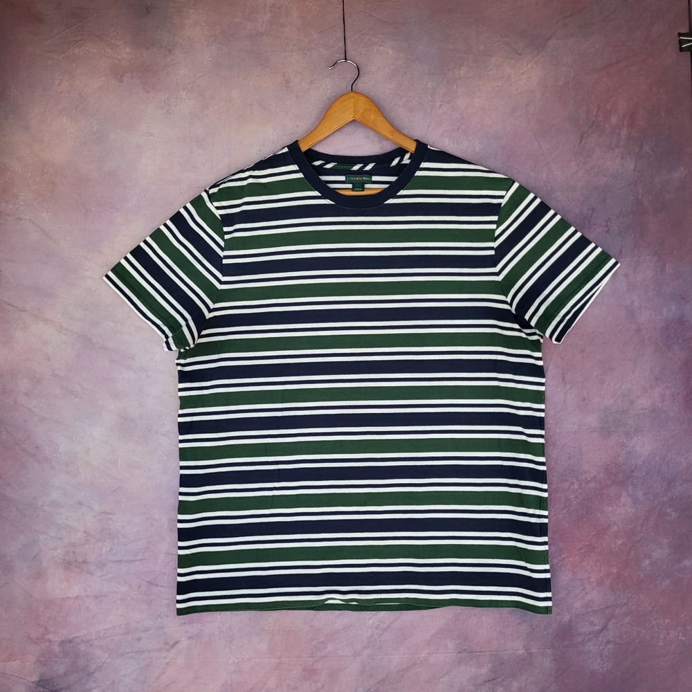 J.Crew Always Striped T-Shirt Mens XL Green Navy Blue White Crew Neck Casual